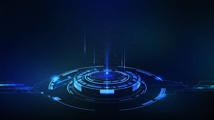 Futuristic glowing blue technological portal or interface with abstract digital light effects on a dark background