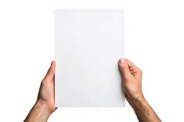 Two hands holding a blank white A4 paper sheet isolated on a transparent background image 1