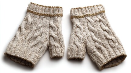 Knitted fingerless gloves, cream color
