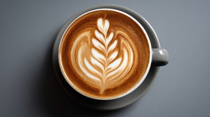 Latte art in a gray cup