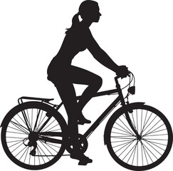 Fototapeta premium Silhouette of Woman Riding Bicycle Against Transparent Background Vector Illustration