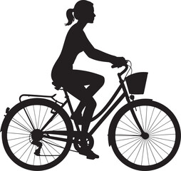 Fototapeta premium Silhouette of Woman Riding Bicycle with Basket Against Transparent Background Vector