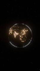 Dark Earth With City Lights of Asia and Oceania in Vertical Format