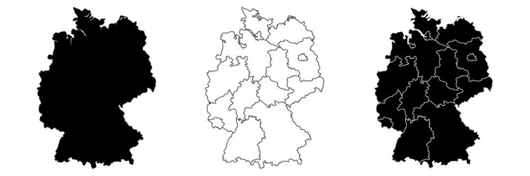 Germany map in white background.Germany map line icon vector.Germany map line icon vector. map political.Low detailed. Solid simple style. Black and white.Vector illustration editable