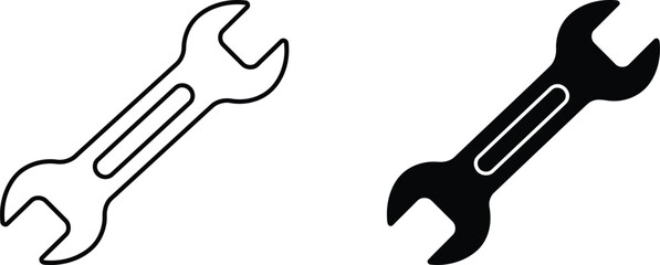 simple illustration of two wrenches one outlined another filled