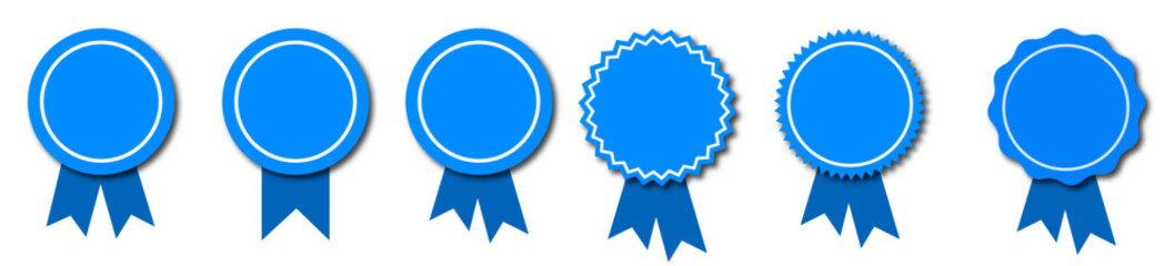blue award ribbon badge icon. set of premium quality and guarantee labels isolated on white background