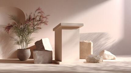 3D Rendered Stage with Podium and Organic Elements