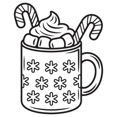 Christmas Hot Chocolate with Candy Canes Line Art Coloring Page