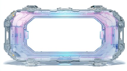 Futuristic, translucent, rectangular portal with glowing details