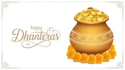 Happy Dhanteras 3D illustration with pot of gold coins