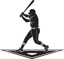 Baseball Player Silhouette Swinging Bat with Home Plate on Transparent Background Design