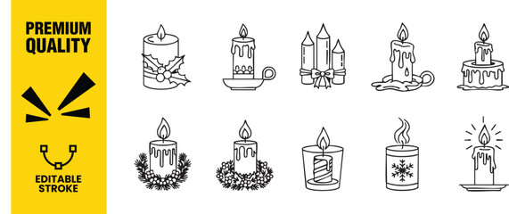 Collection of handdrawn candles set of doodle candle illustrations for christmas and new year design vector illustration of various candle shapes and sizes