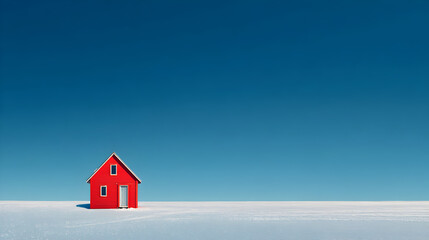 Red House in a Minimalist Winter Landscape
