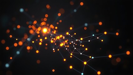 Glowing nodes form abstract data visualization on dark background, conveying futuristic technology concept.