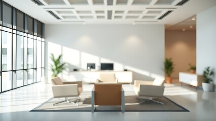 A minimalist office interior with clean lines and soft natural lighting, creating a professional workspace.