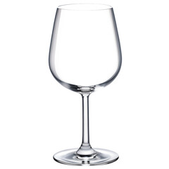 Empty elegant wine glass isolated on clean background with transparent crystal design, minimal modern drinkware for restaurant, bar, party, dining, and beverage presentation concepts
