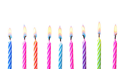 Colorful birthday candles, pixelated style, with flames