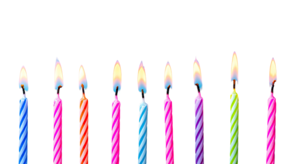 Colorful birthday candles, pixelated style, with flames