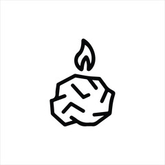 Hand Drawn Black Outline of Crumpled Paper Ball on Fire Icon flame