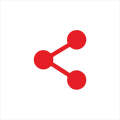 Red Share Icon Symbol with Three Connected Circles on White Background connection network