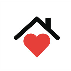 Red Heart Symbol Inside a House Silhouette on White Background home love
