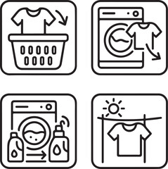 Effortlessly clean clothes with modern laundry icons detailing wash dry and fabric care steps