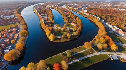 Aerial View River Brda Autumn