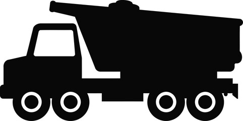 a black silhouette of a dump truck on white background