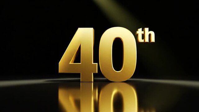 Golden 40th anniversary text animation with glowing spotlight, perfect for milestone celebrations, birthdays, and events