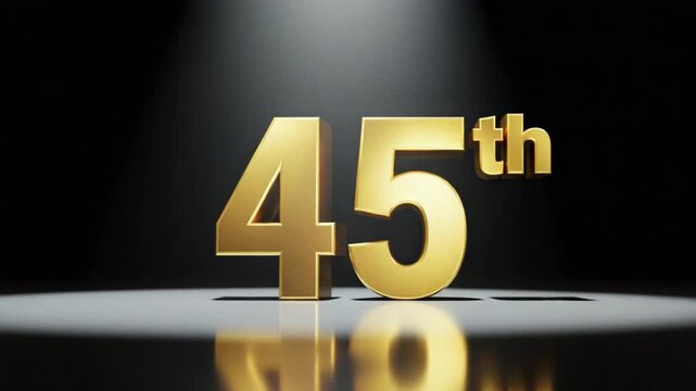 Stylish 3D golden 45th anniversary number with spotlight, perfect for corporate milestones and birthday celebrations