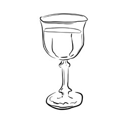 Elegant vintage wine glass. Vector whimsical quickly sketch line art illustration in romantic Victorian style for wedding designs, celebration decor, dining projects, posters, prints, invitations.