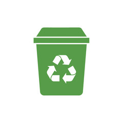 Green recycling bin icon promoting environmental sustainability and waste management for eco-friendly campaigns