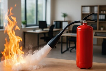 Fire Extinguisher in Action in office setting