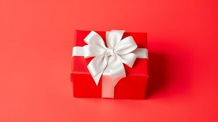 Red gift box with white ribbon and bow, centered product shot on clean background.