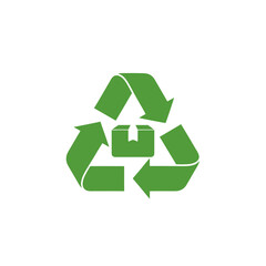 Obraz premium Green recycling symbol encircles a closed cardboard box indicating sustainable packaging and eco-friendly logistics