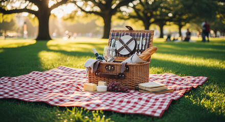Picnic Basket on Blanket in Park
