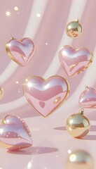 Fototapeta premium Create romantic mood with heart, glistering pastel gold floating sparkly