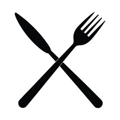 Simple silhouette of crossed knife and fork ready for dining celebration meal restaurant