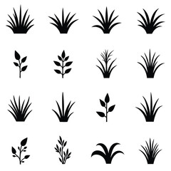 Collection of Black Silhouette Grass and Plant Icons