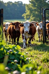 Rotational grazing system with cattle moving to fresh pasture, promoting soil health and sustainable, regenerative agriculture.