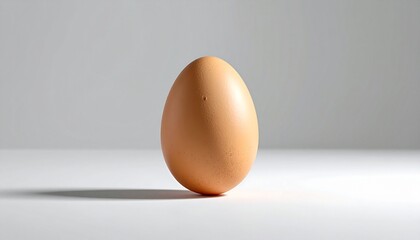 Single brown egg standing upright on a white surface