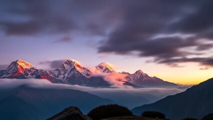 Majestic mountain range at sunset captured in stunning time-lapse sequence - Powered by Adobe
