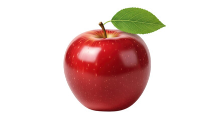 Single red apple with leaf