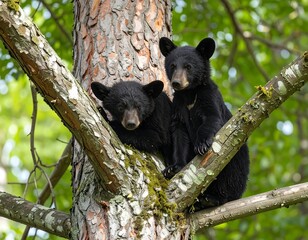 Two black bear cubs in a tree (2)