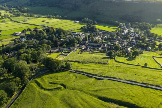 Serene Aerial View of Kettlewell's Lush Green Valleys