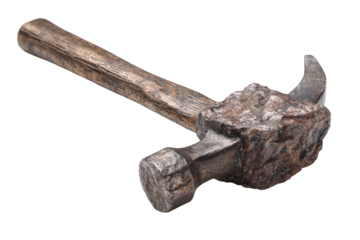 Rusty Rock Hammer with Wooden Handle on Black Background