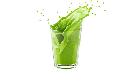 PNG Invigorating green smoothie splashing dynamically from glass, promising fresh taste and healthy lifestyle, perfect for vibrant summer promotions isolated on white background