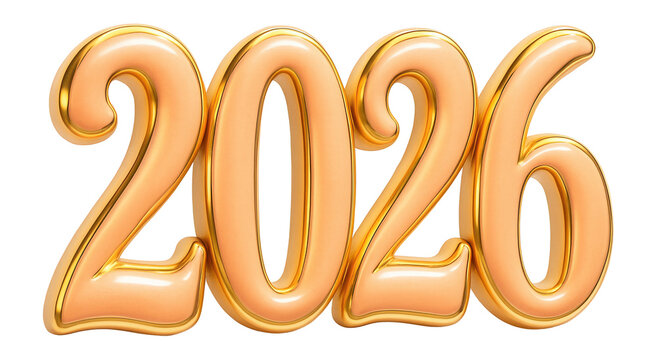 2026 year number in bold peach with gold highlights