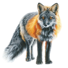 Obraz premium Silver Fox with Orange and Black Fur on Transparent Background