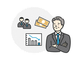 悩んでいる　ミドル　シニア　中年のビジネスマンのアイコンイラスト